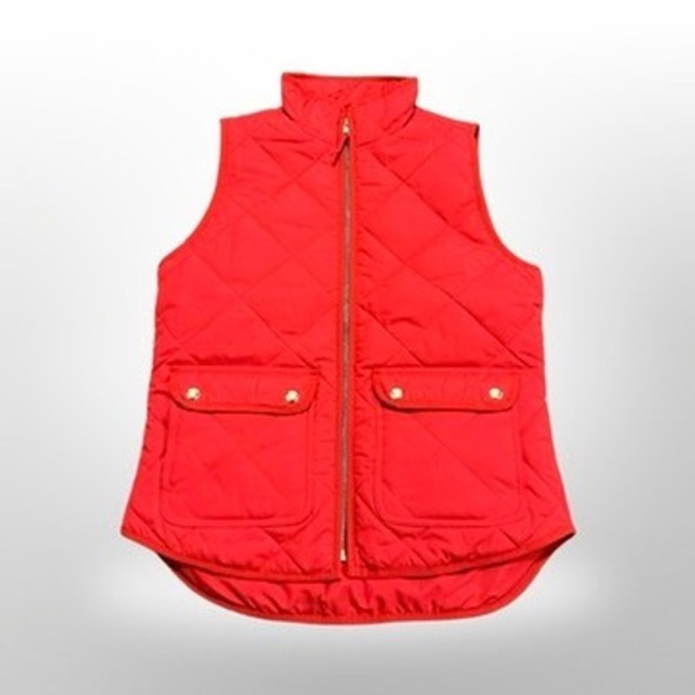 J.Crew Quilted Vest Red Full Zip Pockets Sleeveless Outerwear Women's XS